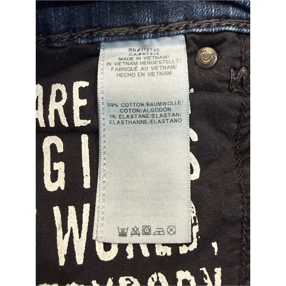 True Religion Geno Relaxed Slim Men's 38 x 33 Medium Blue Straight Jeans